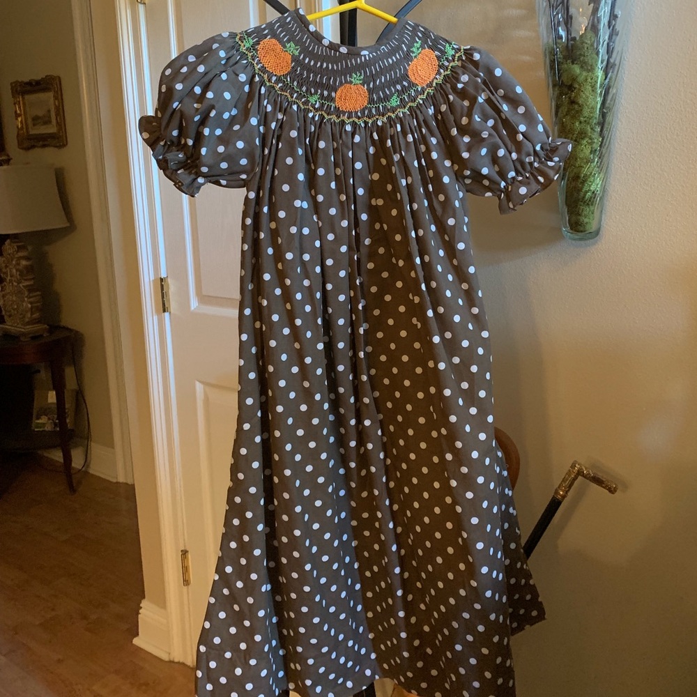 The Pink Trunk Pumpkin Smocked Dot Dress Size 6